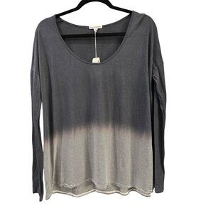 James Perse Womens Long Sleeve Gray Striped T-Shirt Size 3 Large Ombre Top NWT